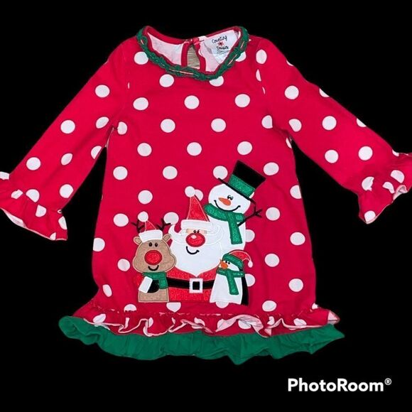 Counting Daisies Size 3T Red/White Polka Dot Dress Green Ruffles Appliqué - Picture 1 of 3